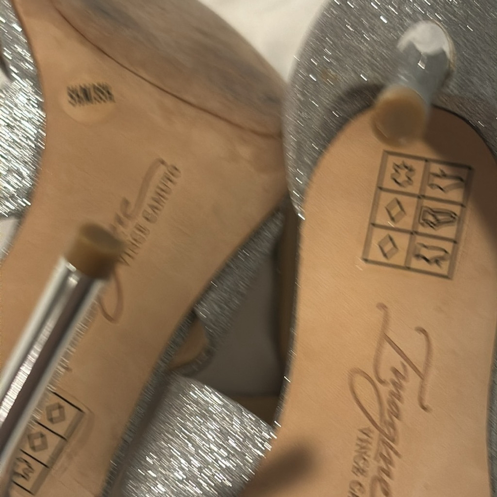 IMAGINE VINCE CAMUTO Pascal2 heeled sandals open toe shoes silver glitter sz 5.5 - Picture 13 of 16